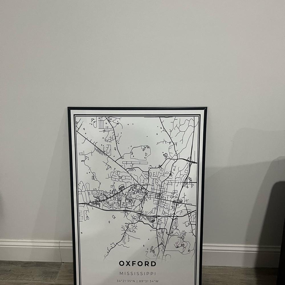 Black and White Oxford Mississippi Map Poster